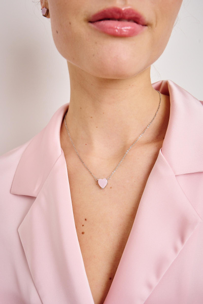 Цепочка с подвеской в виде сердечка (серебро-матовый розовый)